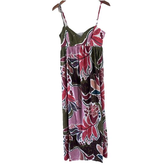 Francescas Maxi Dress Womens Small Pink Green Linen Blend Floral Mara Palm Print - Picture 1 of 13